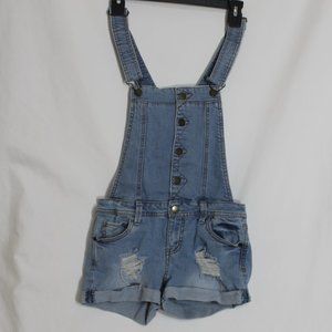 TINSELTOWN DENIM COUTURE Light Blue Overall Shorts Size XS Distressed Pockets
